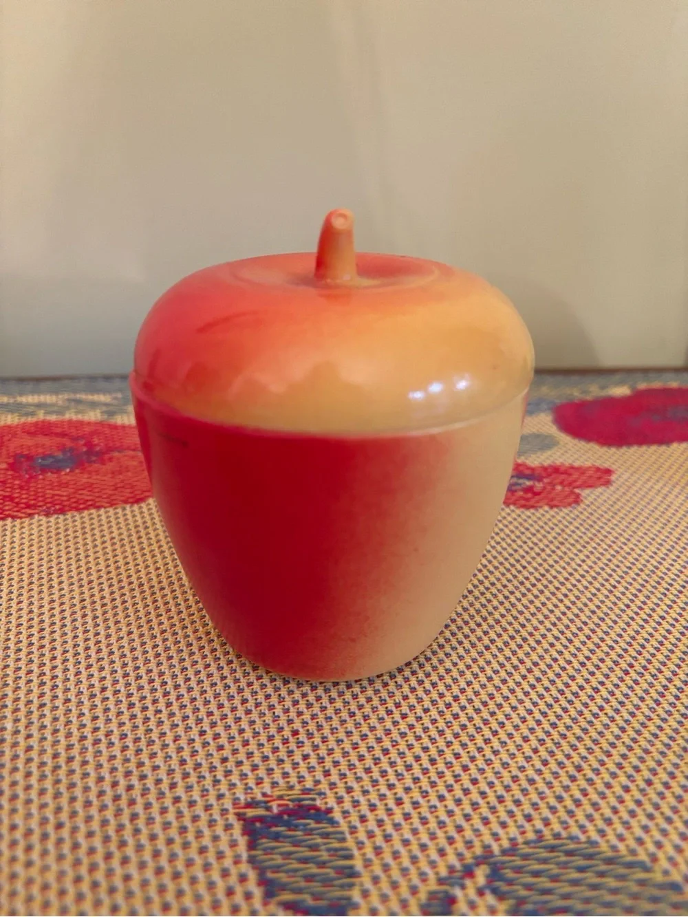 Vintage Hazel Atlas Milk Glass Apple Jam Jar - Red and Yellow